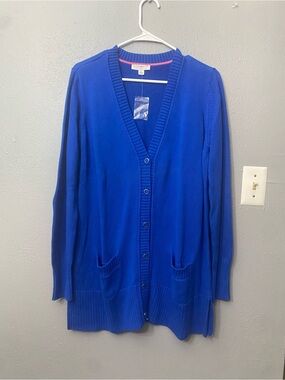 Isaac Mizrahi Deep Blue Button-Up Cardigan Cotton blend XL New